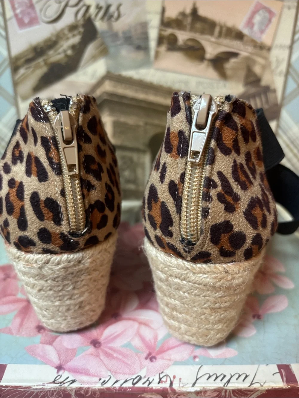 Jolimall leopard print espadrille wedge sandals
